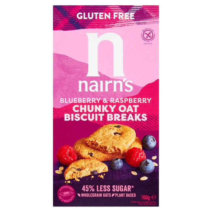 Nairn's Gluten sin avena, arándanos y frambuesa Chunky Biscuit ruptura 160 g