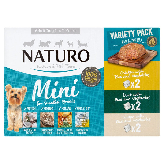 Mini perro para adultos de Natero con paquete de variedad de arroz 6 x 150g